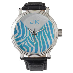 Montre Zèbre bleu et blanc avec Monogramme