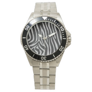 Montre Zèbre Imprimé Noir et Gris Clair