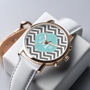 Montre Zigzags gris et menthe Monogramme