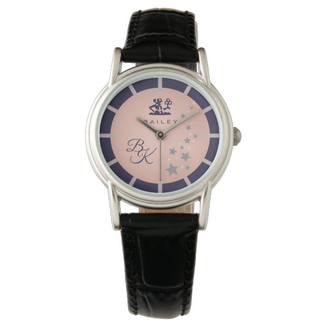 Montre Zodiac Virgo Elegant Rosé Bleu foncé Monogramme (devant)