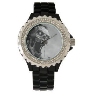 Montre zombie hurlant en noir et blanc