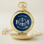 Montres De Poche Ancre nautique Cheval de mer Capitaine Nom de bate<br><div class="desc">Une Ancre nautique et un cheval de mer avec le grade de capitaine ou autre titre et votre nom ou nom de bateau sur une montre de poche élégante. Ce Pocket Watch personnalisé ne sera pas seulement le temps, mais aussi un morceau de conversation amusant. Parfait pour les Fêtes des...</div>