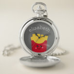Montres De Poche Cute Kawaii Fries françaises avec nom personnalisé<br><div class="desc">Dessin moderne d'une boîte à frites aux couleurs vives.</div>