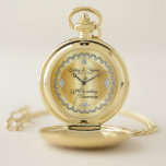 Montres De Poche Élégant Diamants d'or 50e anniversaire Mariage<br><div class="desc">Une élégance opulente encadre ce design mariage d'anniversaire dans un design diamant à échalotes unique avec un diamant à goutte centrale avec des étincelles imbriquées sur un dégradé de couleur or. Veuillez noter que tous les embellissements sont imprimés et ne sont faits pour apparaître que le plus possible dans un...</div>