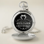 Montres De Poche Groomsman Tuxedo Cravate argent et noir<br><div class="desc">Mariage Groomsman Tuxedo Cravate Argent et Black Pocket Watch</div>