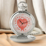 Montres De Poche Isolement initial personnalisé Coeur d'aquarelle c<br><div class="desc">Faites de cette montre de poche un cadeau personnalisé spécial. Il comporte un arrière - plan d'aquarelle corallienne qui complète le monogramme de la lettre initiale et le nom centré sur le coeur corallien entouré de points. Personnalisez le texte dans les champs modèle, supprimez un ou les deux, ou modifiez...</div>