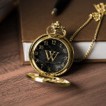 Montres De Poche Marbre noir imprimé et Monogramme or<br><div class="desc">Marbre noir imprimé et Monogramme d'or parfait comme cadeau mariage ou anniversaire,  diplômes,  fête des pères,  Noël,  etc</div>