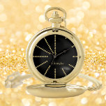 Montres De Poche Moderne Élégant Monogramme Classique Chic Noir Or<br><div class="desc">Créez votre propre personnalisation, personnalisé, unique, moderne élégant élégant élégant classe noir et faux or design triangles heures, monogrammed, look vintage classique, alliage de qualité supérieure, montre de poche or. Entrez simplement votre nom / monogramme / initiales, pour customiser. Fait un grand cadeau, pour l'anniversaire, la remise des diplômes, la...</div>