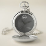 Montres De Poche Monogramme gris minimaliste moderne<br><div class="desc">Monogramme minimaliste moderne Monogramme gris Emblème blanc classique Type de bloc Monogramme Gris solide Arrière - plan</div>