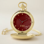 Montres De Poche Monogramme personnalisé moderne Élégant Or rouge c<br><div class="desc">Créez votre propre typographie personnalisée, personnalisée, élégante, moderne, élégante et élégante de faux script d'or monogrammed, classique, chiffres romains, chic, alliage de qualité, rouge et montre de poche d'or. Tapez simplement votre nom / monogramme / initial, pour customiser. Fait un grand cadeau, pour l'anniversaire, la remise des diplômes, la fête...</div>
