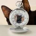 Montres De Poche Stylo Cat Photo Nom de l'animal de compagnie Cute<br><div class="desc">Ajoutez votre propre photo de chat à cette montre de poche classe. Montre parfaite pour le propriétaire du chat noir d'aujourd'hui</div>