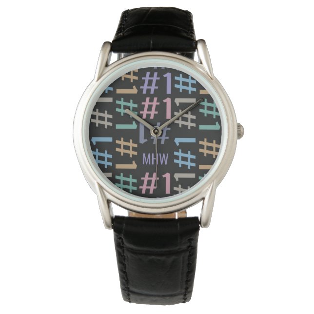 Montres monogrammes personnalisées "# 1" Motif (devant)