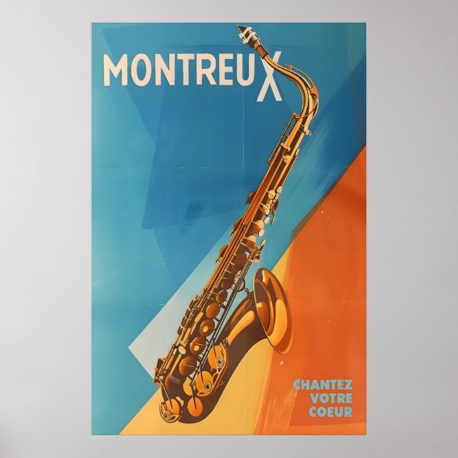 Montreux Jazz Festival Poster Retro Saxophone Art (Devant)