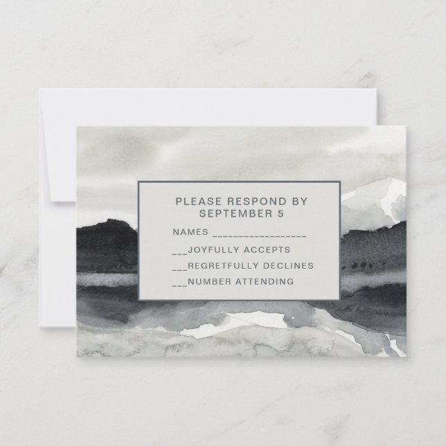 Monts d'aquarelle moderne carte RSVP Crème Indigo (Devant)