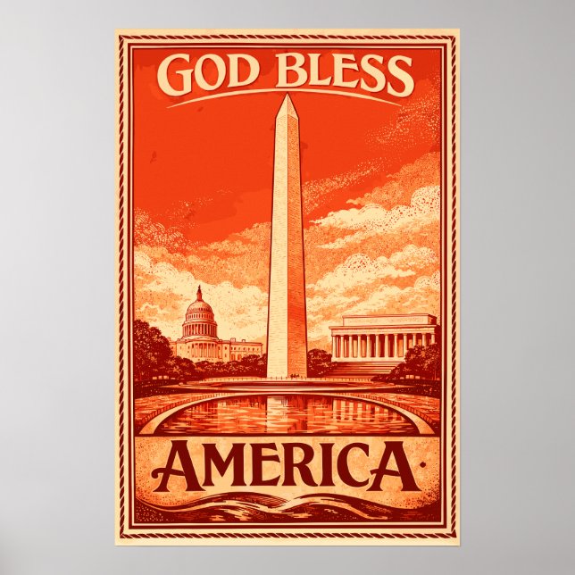 Monument Washington - Affiche Dieu Bénisse l'Améri (Devant)