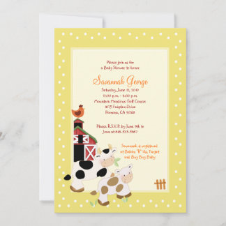Moo Cow Farm Barnyard Baby Shower Invitations 5x7