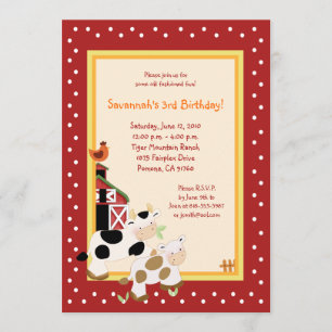 Moo Cow Farm Barnyard Pays Invitations d'anniversa