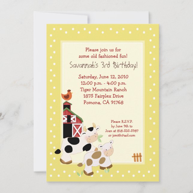 Moo Cow Farm Barnyard Pays Invitations d'anniversa (Devant)