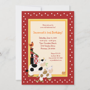 Moo Cow Farm Barnyard Pays Invitations d'anniversa