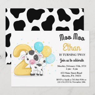 Moo Moo j'ai deux ans Carte d'invitation pour la 2