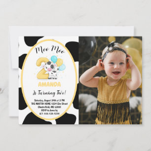 Moo Moo j'ai deux ans Vache Invitation photo d'ann