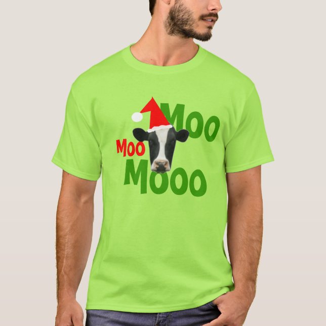 Moo Moo Moo Noël Père Noël Cow T-Shirt (Devant)