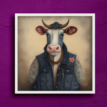 Moo-Tique Denim - Vache drôle en costume Poster