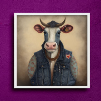 Moo-Tique Denim - Vache drôle en costume Poster