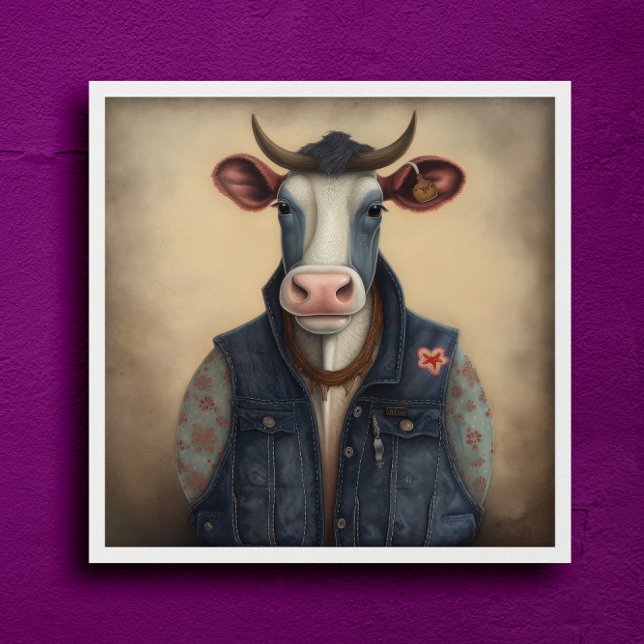 Moo-Tique Denim - Vache drôle en costume Poster (Créateur téléchargé)