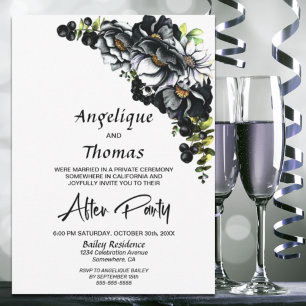 Moody Black Floral Mariage Réception Invitation