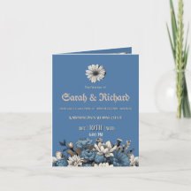 Moody Blue Floral Folal Photo Invitation