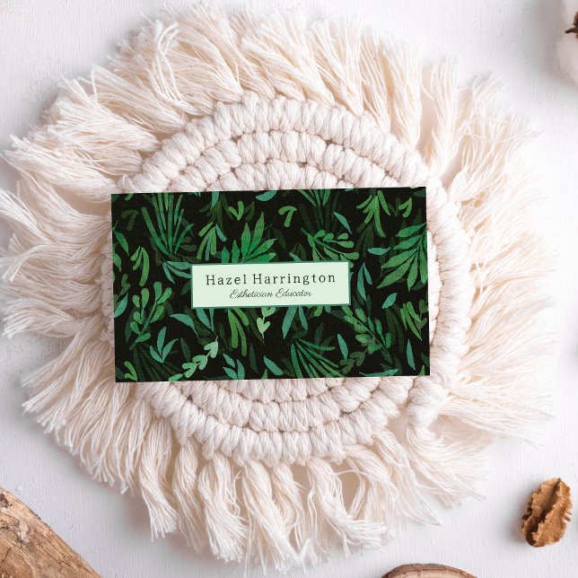 Moody Botanical QR Code Carte de visite Vert Noir (Créateur téléchargé)