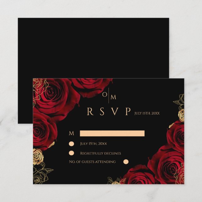 Moody Burgundy Roses Wedding RSVP card (Devant / Derrière)