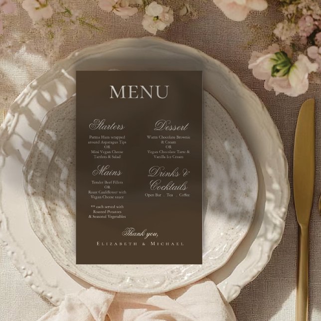 Moody Coffee Minimalist Boho Wedding Menu (Créateur téléchargé)