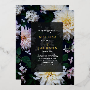 Moody Dahlia Floral Mariage Foil Invitation