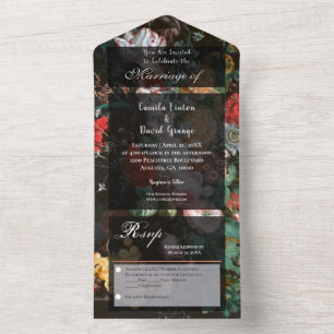 Moody Dark Floral tout en un mariage Invitation