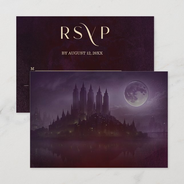 Moody Dark Romance Burgundy Velvet Wedding RSVP (Devant / Derrière)