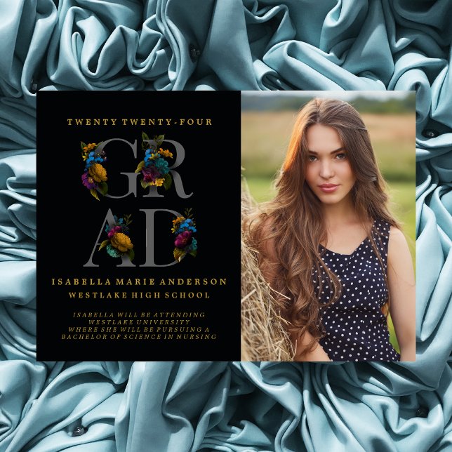 MOODY ÉLÉGANT FAIRE-PART DE DIPLÔME DE PHOTO FLORA (Créateur téléchargé)