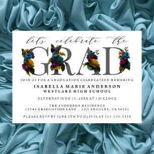 MOODY ELEGANT FLORAL GRADUY INVITATION PARTI