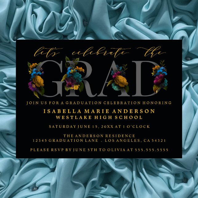 MOODY ELEGANT FLORAL GRADUY INVITATION PARTI (Créateur téléchargé)