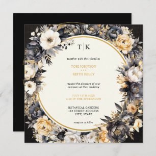 Moody Floral Black White & Gold Faire-part de mari