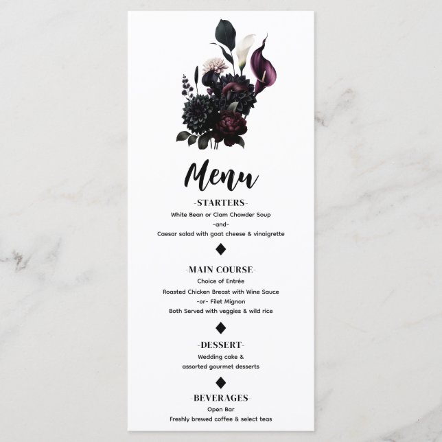 Moody foncé Romantique Floral Blanc menu Mariage (Devant)