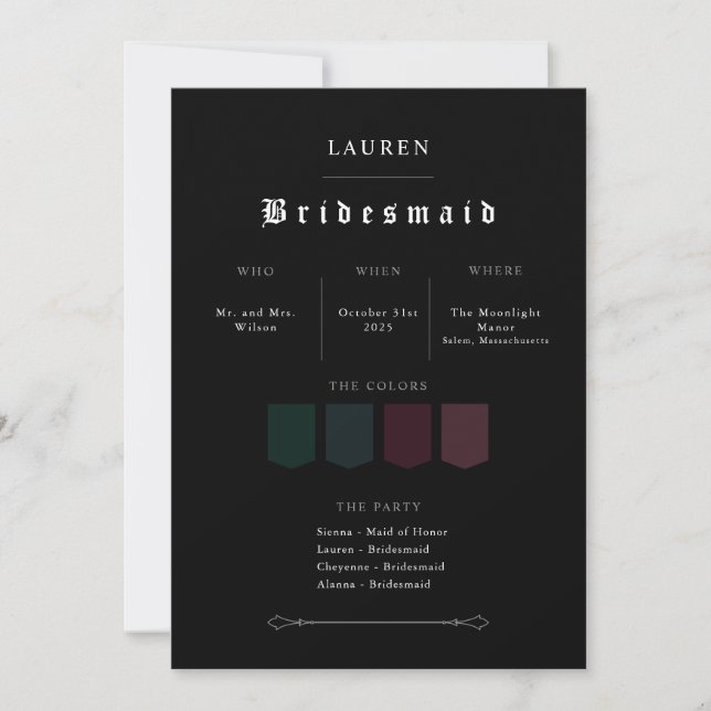 Moody Gothic Bridesmaid Proposition Invitation (Devant)