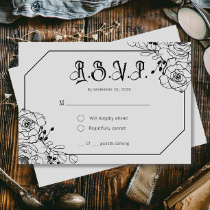 Moody Gothic Floral Grey Wedding Cartes RSVP