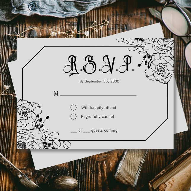 Moody Gothic Floral Grey Wedding Cartes RSVP (Créateur téléchargé)