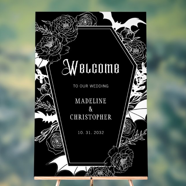 Moody Gothic Floral Mariage Affiche de bienvenue n (Neutre)