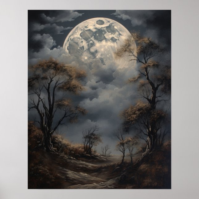 Moody Gothic Moon Art Imprimer Poster (Devant)