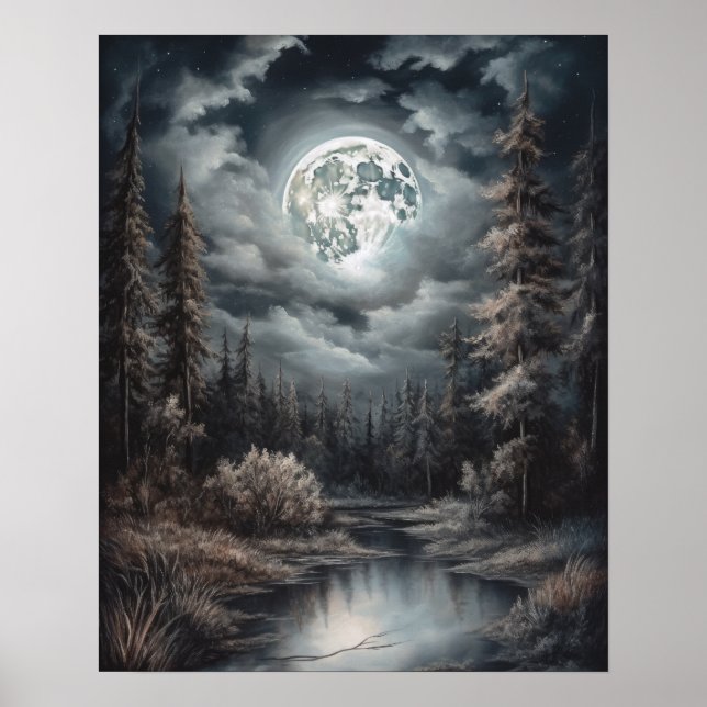 Moody Gothic Moon Art Imprimer Poster (Devant)