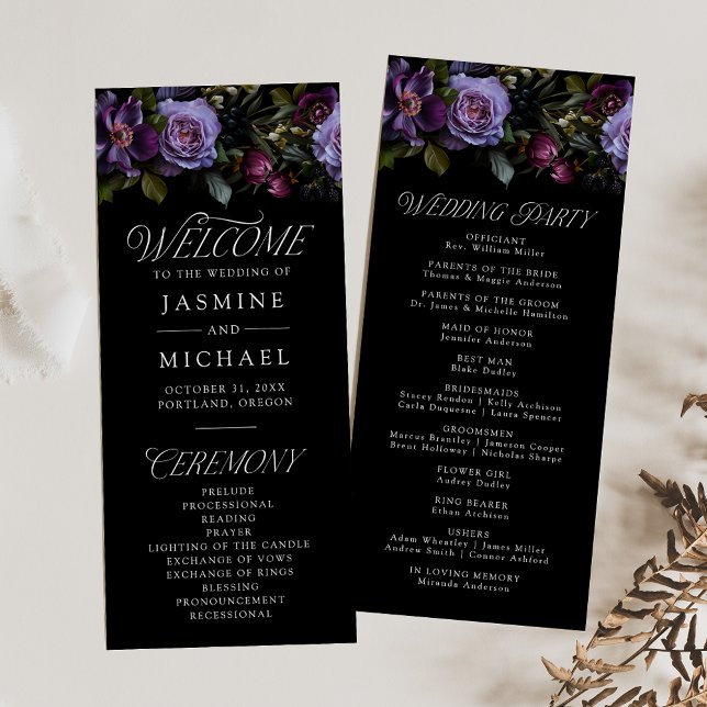 Moody Gothic Purple Floral Wedding Programme (Créateur téléchargé)