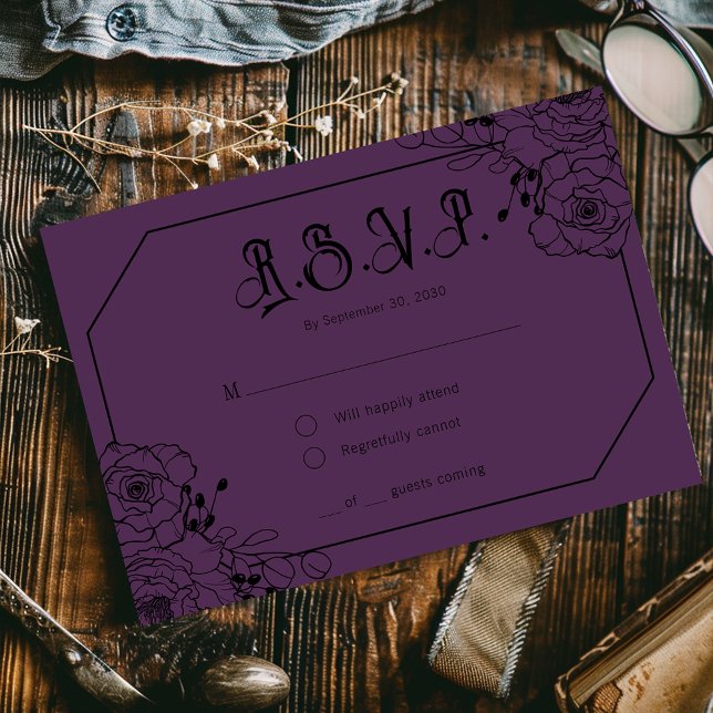Moody Gothique Floral Mariage Purple Cartes RSVP (Créateur téléchargé)